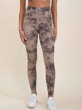 NWT Mono B Taupe Gray Tie-Dye High-Waist activewear Performance Leggings S or L